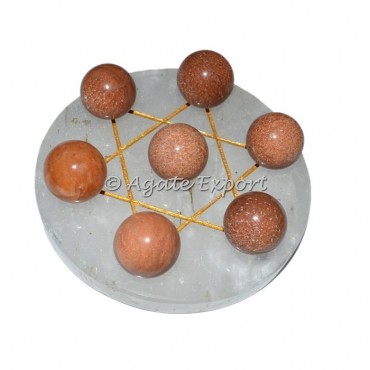 7 Peach Aventurine Ball on Gold Star of David Crystal Quartz Base