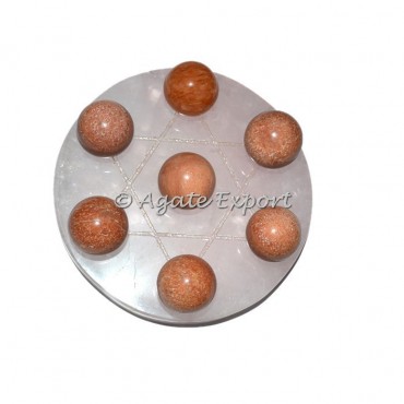 7 Peach Aventurine Ball on  Star of David Rose Quartz Base
