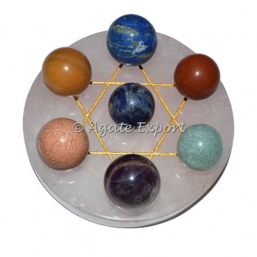 7 Chakra Ball on  Gold Star of David Rose Quartz Base