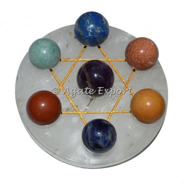 Seven Chakra Ball on  Gold Star of David Crystal Quartz Base
