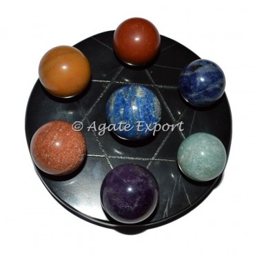 Seven Chakra Ball on   Star of David Black Agate Base