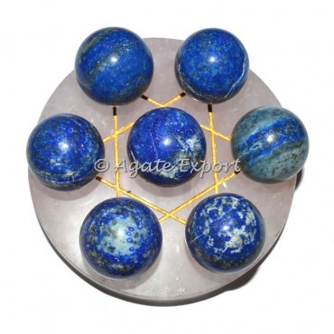 7 Lapis Lazuli Ball on  Gold Star of David Rose Base