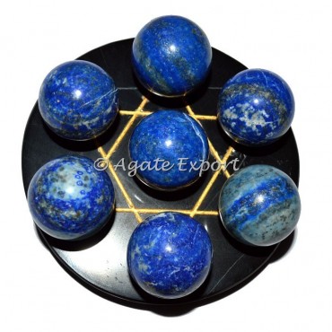 7 Lapis Lazuli Ball on  Gold Star of David Black Base