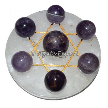 Seven Amethyst Ball on Gold Star of David Crystal Base