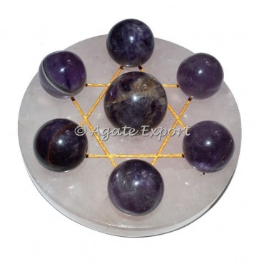 Seven Amethyst Ball on Gold Star of David Rose Base