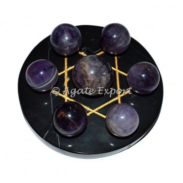 Seven Amethyst Ball on Gold Star of David Black Base