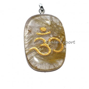 Golden Rutile Om Oval Pendants