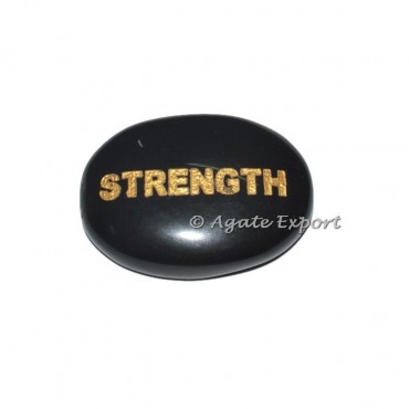 Black Agate Strength Engraved Stones