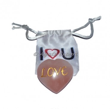 Engraved Love Rose Quartz Heart With Love Pouch