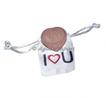 Embossed Love Rose Quartz Heart With Love Pouch