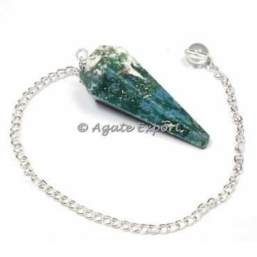Moss Agate 6 Faceted Pendulums