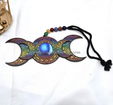 Triple Moon With 7 Chakra Beads Hanging For Home And Car Decor