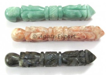 Mix Gemstone Carved Wand