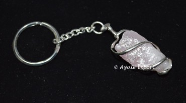 Crystal Quartz Rough Wire Wrap Keychain