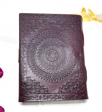 7 Chakra Beads On Maroon Leather Journal Diary With Mandala Design