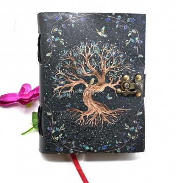 Tree of Life Leather Journal with Vintage Lock