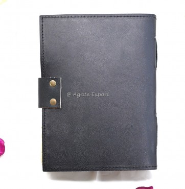 Black Leather Journal with Sun and Moon Eclipse Design and Vintage Lock
