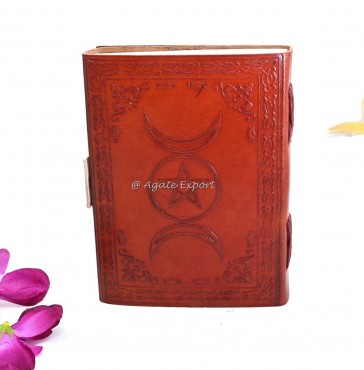 Leather Journal with Triple Moon and Lapis Lazuli Inlay