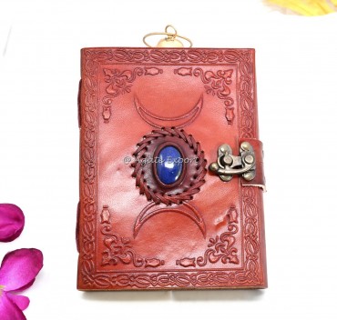 Leather Journal with Triple Moon and Lapis Lazuli Inlay