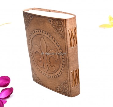 Leather Journal with Fleur-de-Lis Embossed Design and Vintage Lock