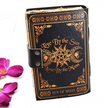 Leather Journal with Sun and Triple Moon Design and Pentacle Symbol