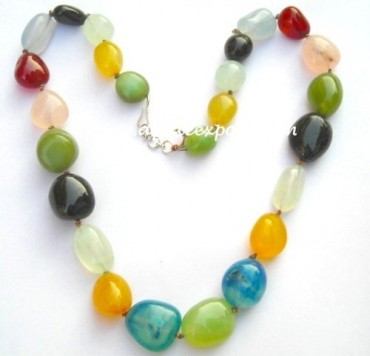 Mix Stone Faceted Tumbled Stone Necklace.
