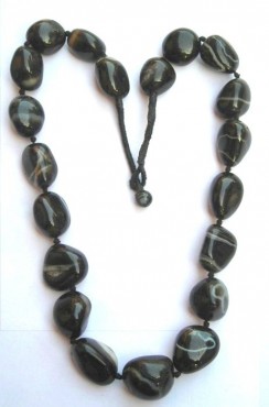Black Onyx Banded Tumbled Stone Necklace.