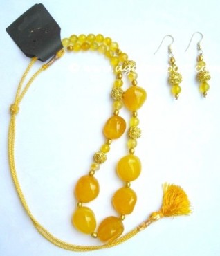 Yellow Onyx Tumble Stone And Earring Necklace.