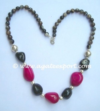 Black Onyx Tumble And Dyed Tumble Stone Necklace.
