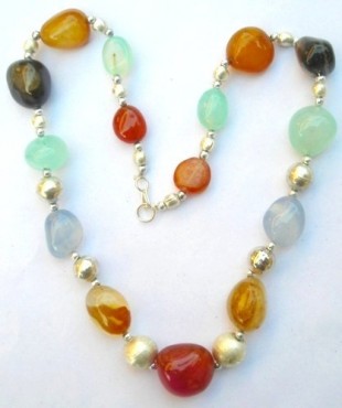 Mix Onyx Tumble Stone Necklace.