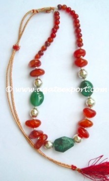 Red Carnelian - Green Dyed Faceted Tumbled Necklac