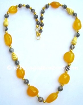 Yellow Onyx Tumbled Stone Necklace.