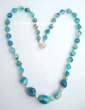 Blue Onyx Tumbled - Round Beads Necklace.