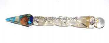 Crystal Quartz Twisted Wand With Orgone Pendulum