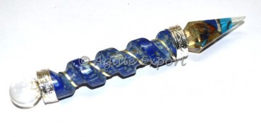 Lapis Lazuli Twisted Wand with Orgone Pendulum