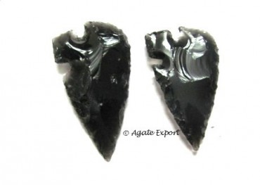 One Side Cut Black Obsidian Arrowheads