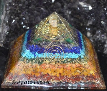 Chakra Orgone Pyramids with Crystal Point 6 Inches