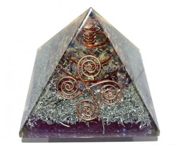 Amethyst and Copper Orgone Power Pyramids with Poi