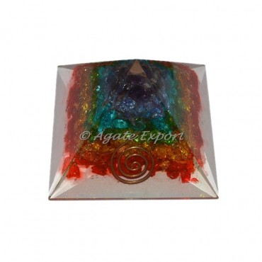 Crystal Quartz 7 Chakra Layer Orgone Pyramid