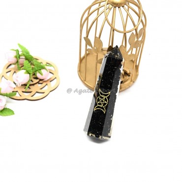 Orgonite Black Tourmaline Obelisk With Triple Moon Engraved