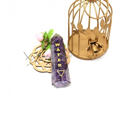 Orgonite Amethyst Obelisk With Water Symbol Engraved