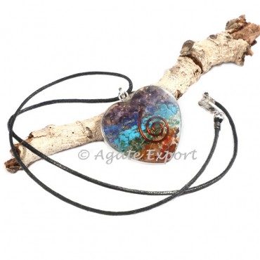 Chakra Layer Orgonite Heart Pendants with Silver Border