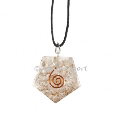 Crystal Quartz Orgonite Heptagon Pendants