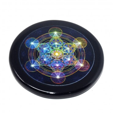 Metatron Flower Of life Printed Black Agate Coaster