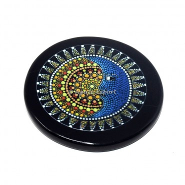Ying Yang Printed Black Agate Coaster