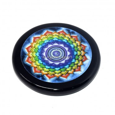 Chakra Yantra Printed Black Agate Coaster