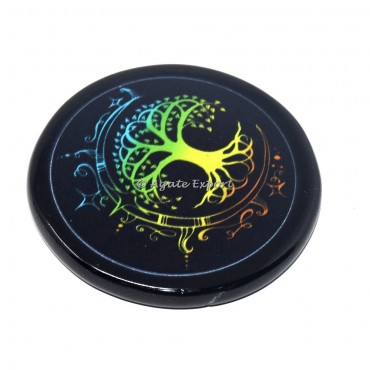 Tree Of Life Printed Black Agate Coaster