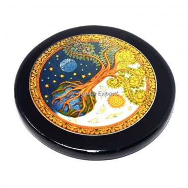 Tree Of life Symbol Printed Black Agate Coaster