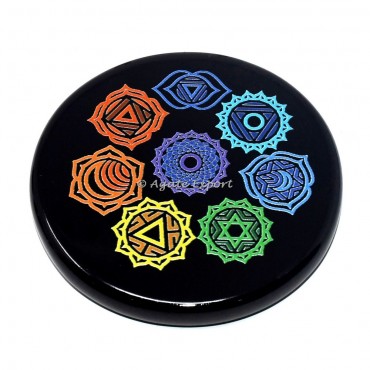 Seven Chakra Printed Black Agate Coaster