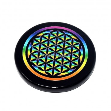 Flower of Life Printed Black Agate Coaster